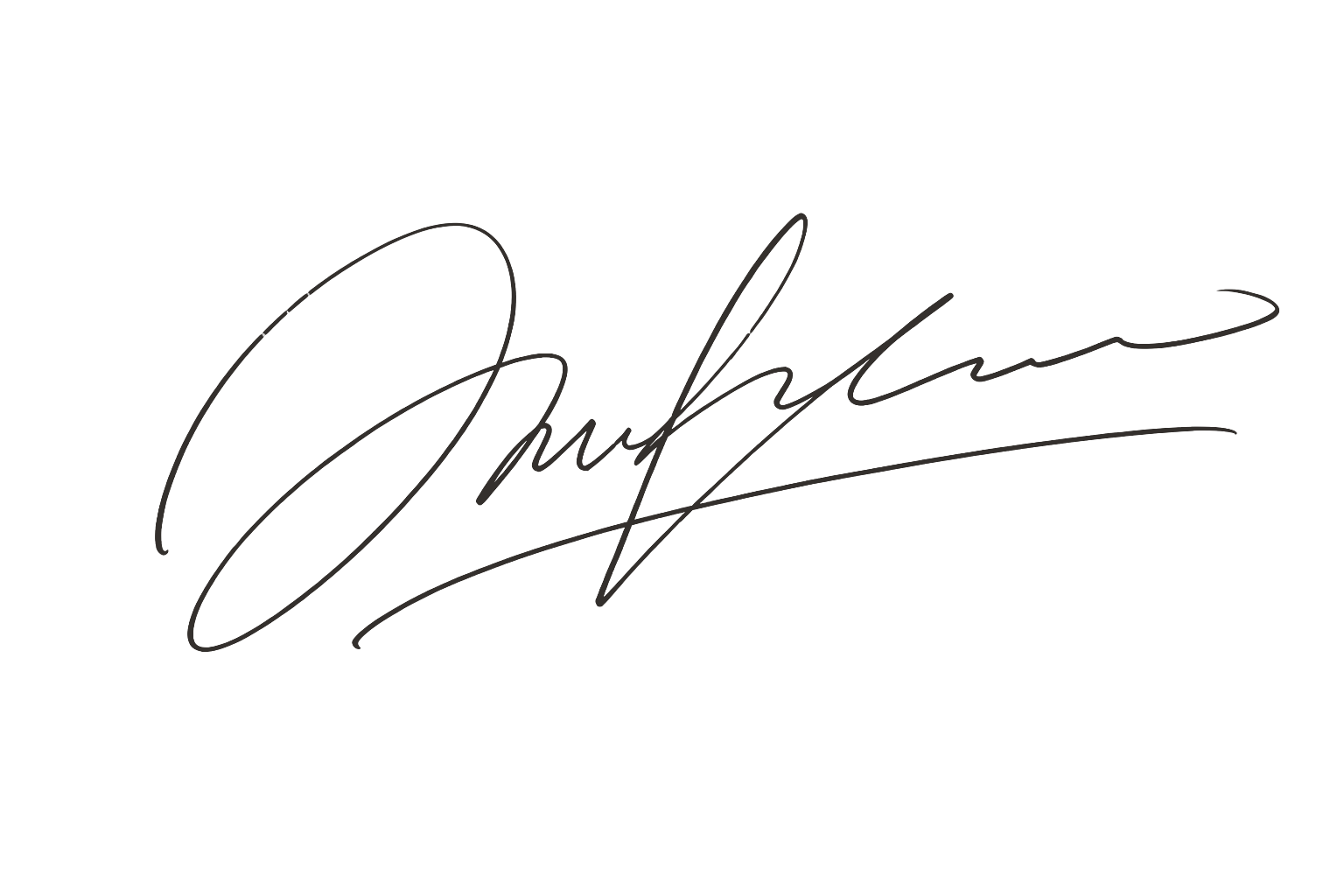 Black handwritten signature isolated on a transparent background